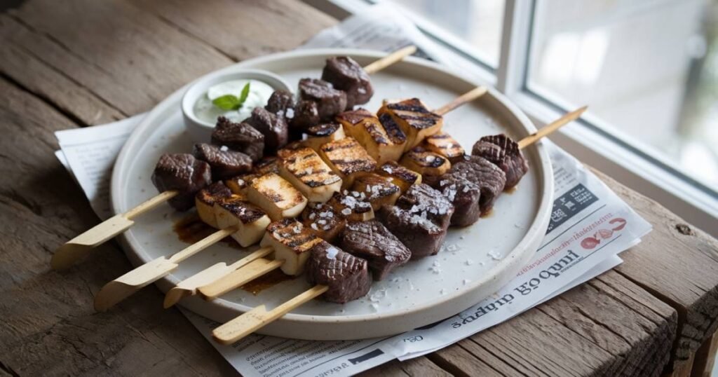 Grilled Beef and Halloumi Skewers