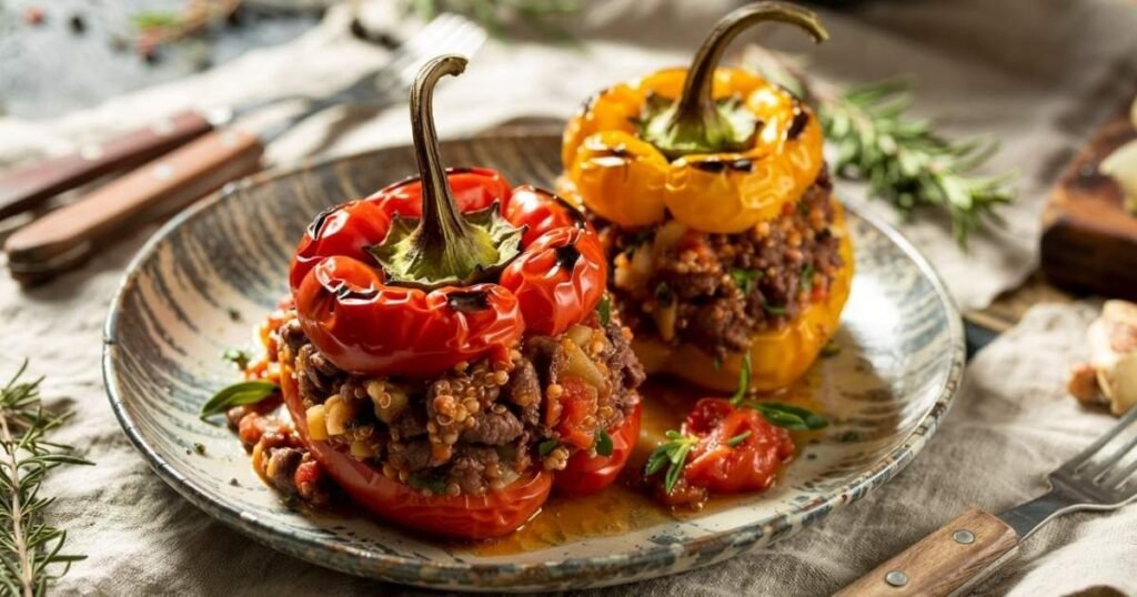 Beef and Quinoa Stuffed Bell Peppers