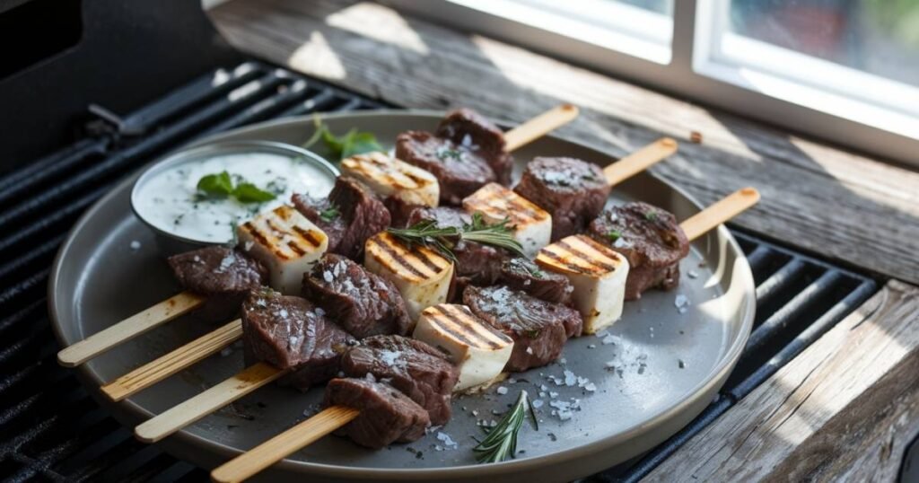 Grilled Beef and Halloumi Skewers