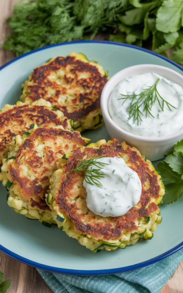 Zucchini and Chickpea Patties with Yogurt Dill Sauce